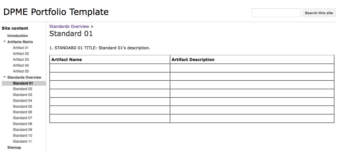 Standards page